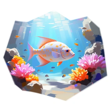 An underwater scene showcasing the natural habitat of a sunfish, with a large sunfish swimming gracefully among vibrant coral reefs. The sunfish has a rounded body and a mottled skin pattern, gliding through clear blue water. Colorful coral formations surround it, filled with various marine life such as schools of small fish darting around and anemones swaying gently with the current. Sunlight filters down from the surface, creating shimmering patterns on the sandy ocean floor.