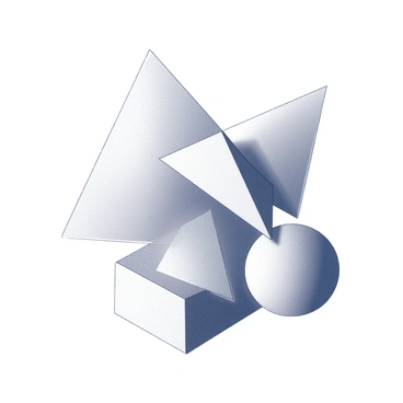 A composition of overlapping geometric shapes in fine-line style, creating a dynamic visual.