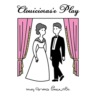 A classic Victorian theatre poster featuring elegantly dressed actors in formal attire. The male actor is wearing a tailored tailcoat and a bow tie, while the female actress is in a flowing gown with intricate lace details. Behind them, rich red curtains with gold trim are partially drawn, creating a dramatic backdrop. The overall layout includes the title of the play elegantly scripted at the top, framed by decorative elements that enhance the theatrical theme.