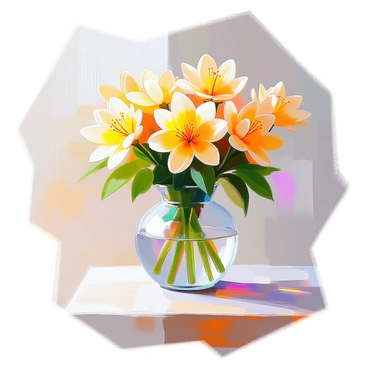 A bouquet of citron blossoms displayed elegantly in a clear glass vase. The blossoms are bright yellow with delicate petals, showcasing their vibrant color. The vase is transparent, allowing a clear view of the stems filled with lush green leaves. The arrangement is centered on a simple wooden table, highlighting the beauty of the flowers and the glass. Soft natural light illuminates the scene, enhancing the freshness of the citron blossoms.