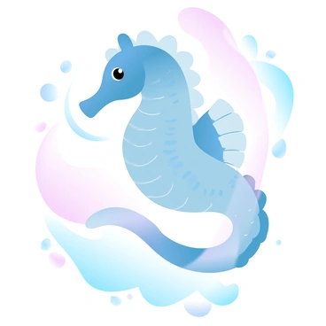 A seahorse is swimming through a swirling current of gradient pastel colors. The body of the seahorse features intricate details with a textured surface that contrasts against the smooth flow of the colorful water. The vibrant colors in the current blend harmoniously, creating a mesmerizing visual effect around the seahorse. Bubbles are visible rising through the flow, enhancing the underwater scene. The background is filled with soft, flowing colors that emphasize the movement of the current.
