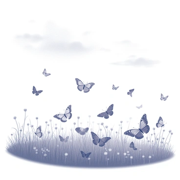 A wide-open field filled with numerous butterflies in various sizes and shapes. The butterflies are gently fluttering around, showcasing their intricate wing patterns. The scene depicts grass swaying in the breeze, with a few wildflowers scattered throughout the field, providing a natural habitat for the butterflies. The sky above is expansive, with wispy clouds drifting by, adding to the overall dynamic of the environment.