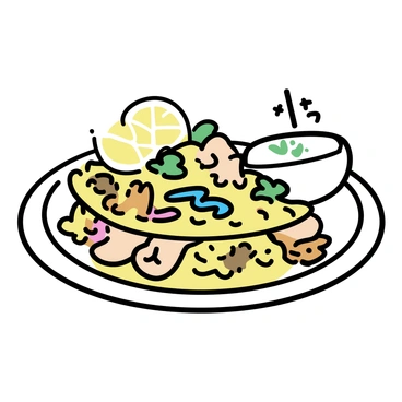 A white plate filled with colorful biryani, showcasing layers of saffron rice mixed with tender pieces of marinated chicken and vibrant vegetables. The biryani is garnished with fresh cilantro and slices of lemon on the side. Next to the plate, there is a small cup of creamy yogurt, garnished with a sprinkle of mint. The scene is captured from a top view, highlighting the intricate details and vibrant colors of the dish.