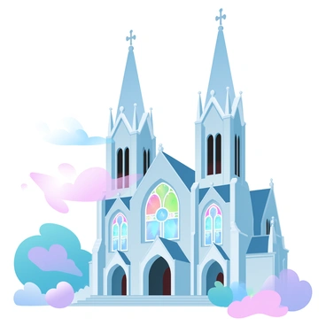 A gothic cathedral stands majestically with towering spires reaching towards the sky. Each spire is adorned with detailed carvings and finials at the top. The facade of the cathedral features a series of intricate stained glass windows, displaying vibrant scenes in rich colors. Sunlight filters through the glass, casting colorful patterns on the stone floor below. The structure is surrounded by an ornate stone wall and well-manicured gardens, enhancing the cathedral's grandeur. A sense of history and craftsmanship is evident in the architecture and design elements throughout the scene.