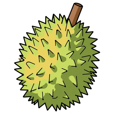 A close-up view of a durian fruit showcasing its textured skin. The durian's surface is covered in prominent, sharp spikes arranged in a pattern. These spikes vary in length and thickness, creating an intricate design. The skin is a mix of green and yellow hues, highlighting the natural color variations. Sunlight casts soft shadows on the spikes, emphasizing their unique shapes and creating depth on the surface. The background is blurred to keep the focus on the detailed texture of the durian skin.