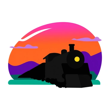 A silhouette of a cargo train against the backdrop of a fiery sunset