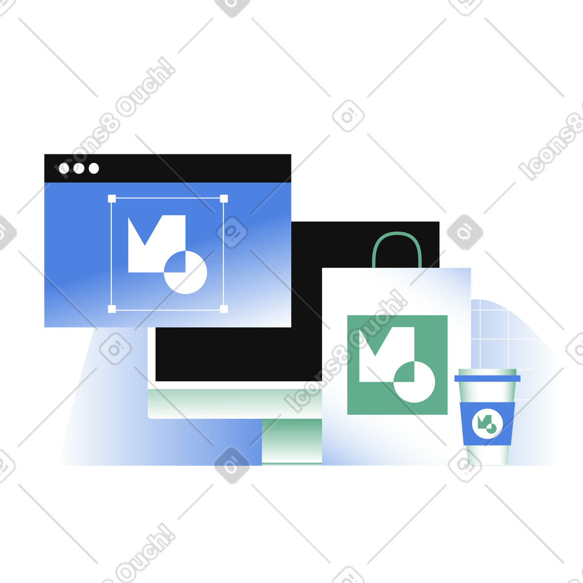 Brand identity and brand design illustration in PNG, SVG