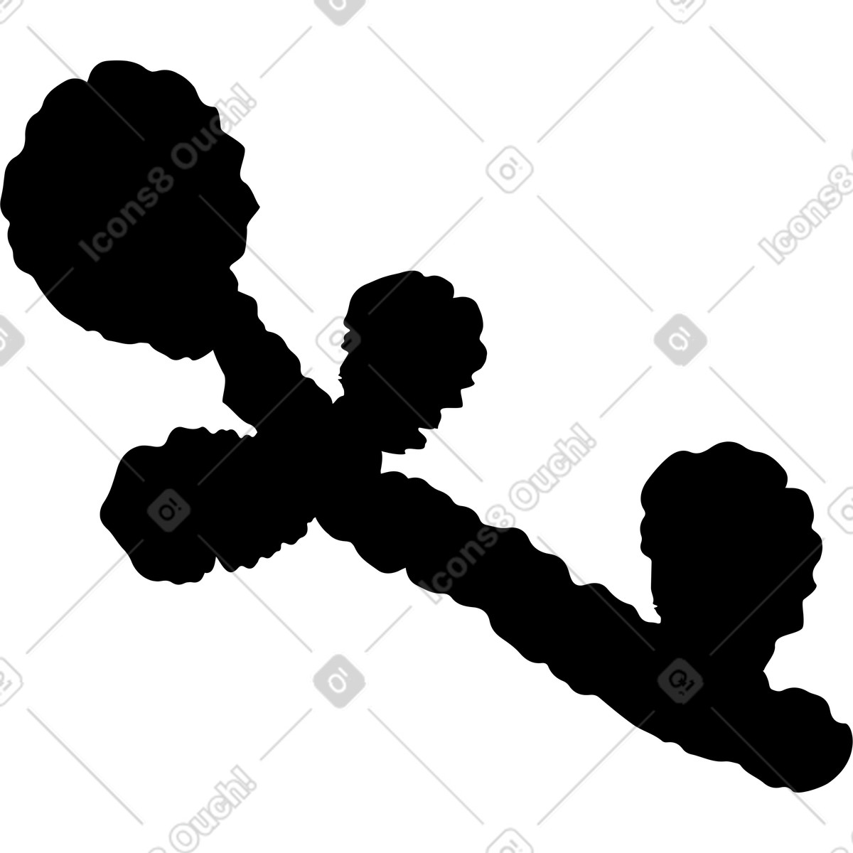 Illustration Flower silhouette with three blossoms and curved crossing stems shape dans le style Black Chalk à télécharger aux formats PNG, SVG