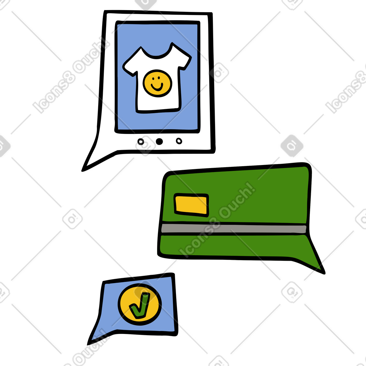 Pagare con carta durante gli acquisti online illustrazione in stile Comic scarica in PNG, SVG
