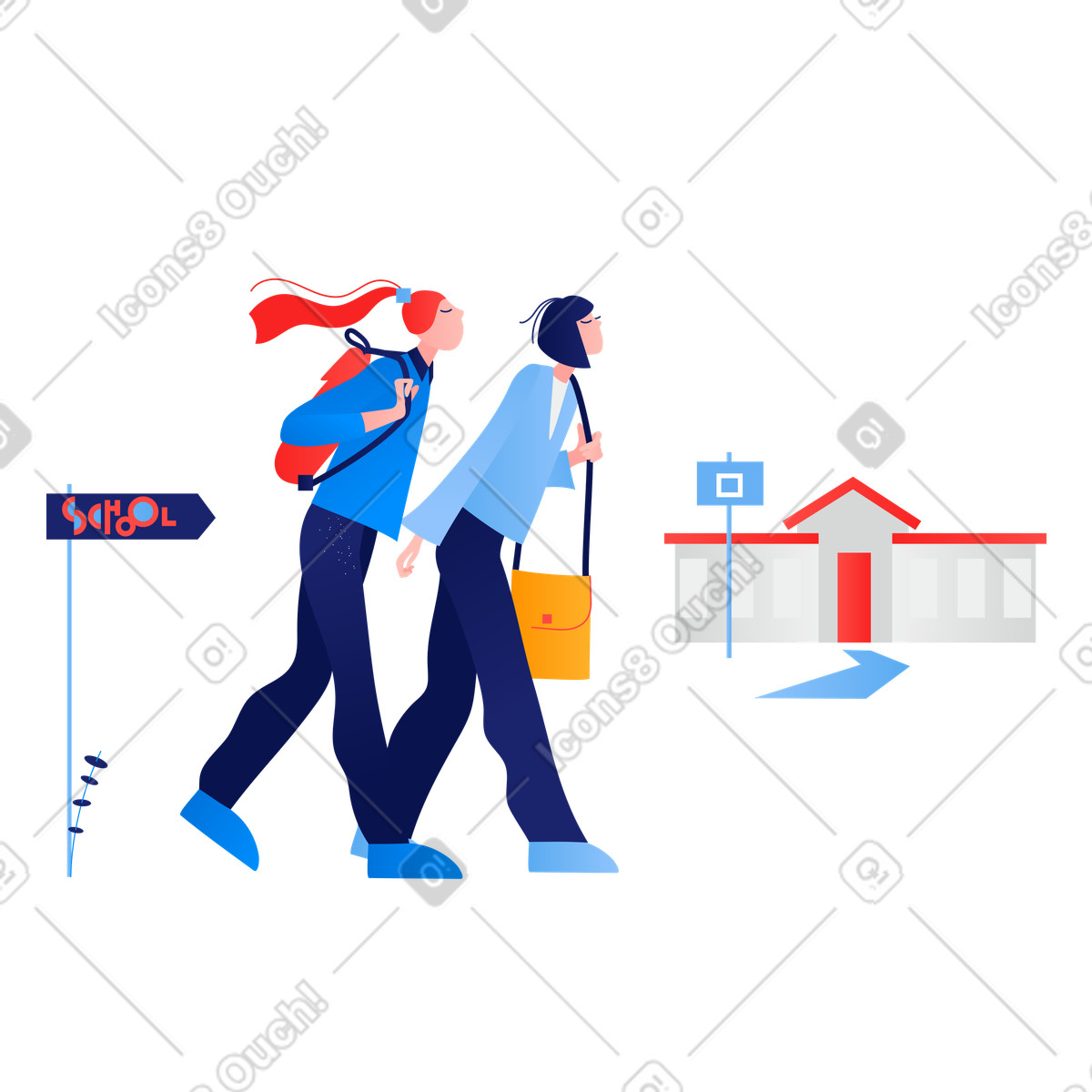 Ilustração de Caminhando para a escola em no estilo Clip baixar em PNG, SVG