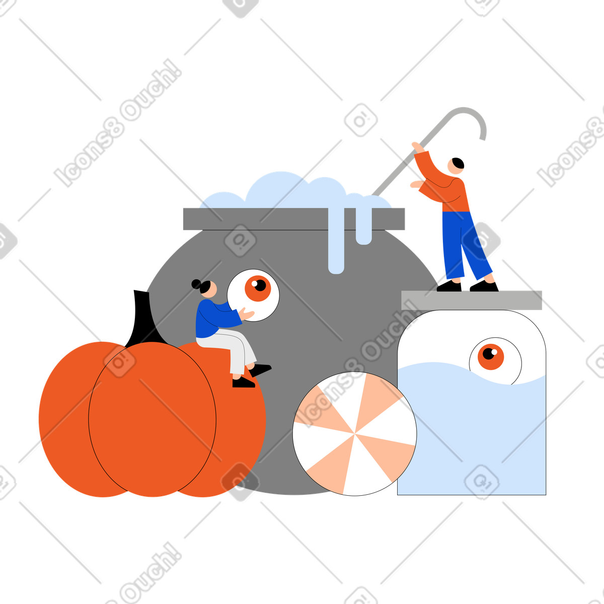 Illustration animée Jeunes cuisinant une potion dans un chaudron le style Tiny à télécharger aux formats GIF, Lottie (JSON), AE