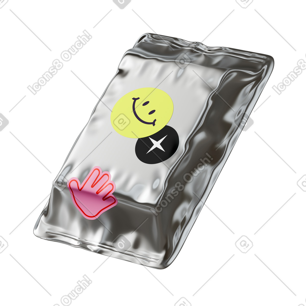 Metallic package with stickers illustrazione animata in stile 3D Stickle scaricabile in GIF, Lottie (JSON), AE