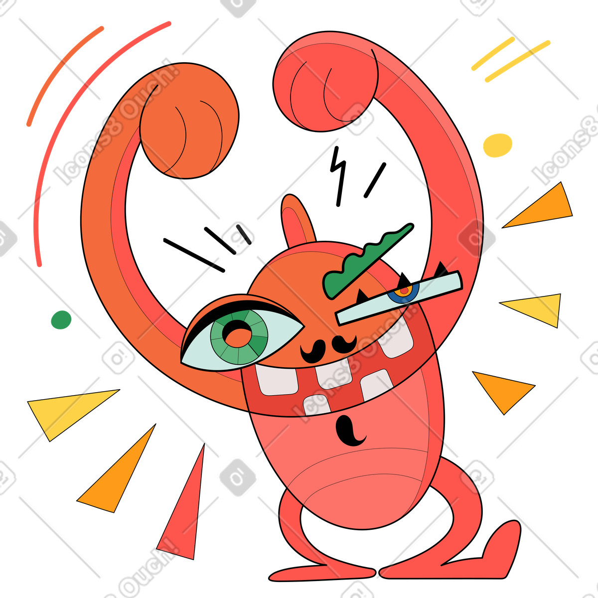 Ilustração de Surreal character celebrating success with fists up, Victory or personal achievement em no estilo Surr para baixar em PNG, SVG