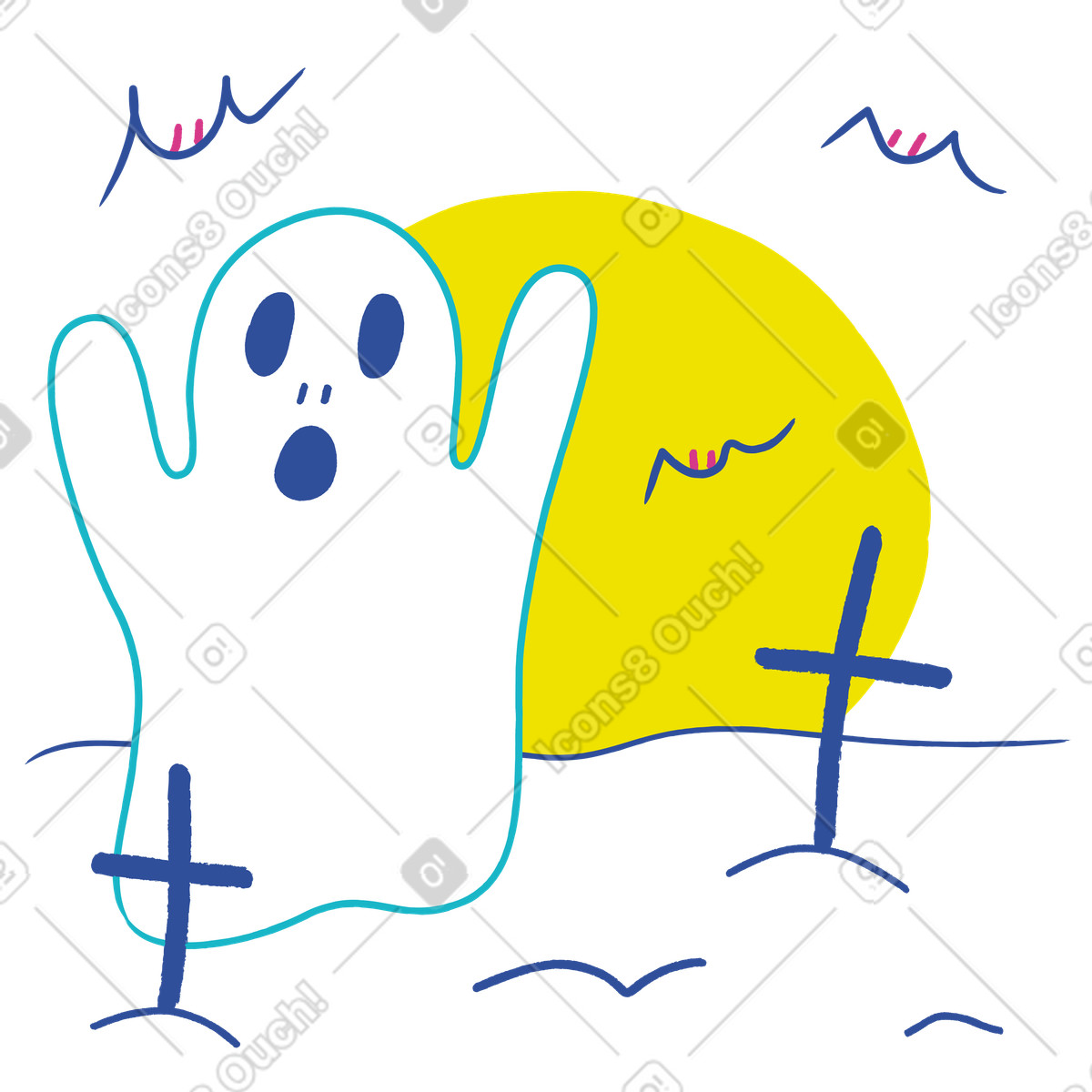 Fantasma spaventoso al cimitero ad halloween illustrazione in stile Lime scarica in PNG, SVG