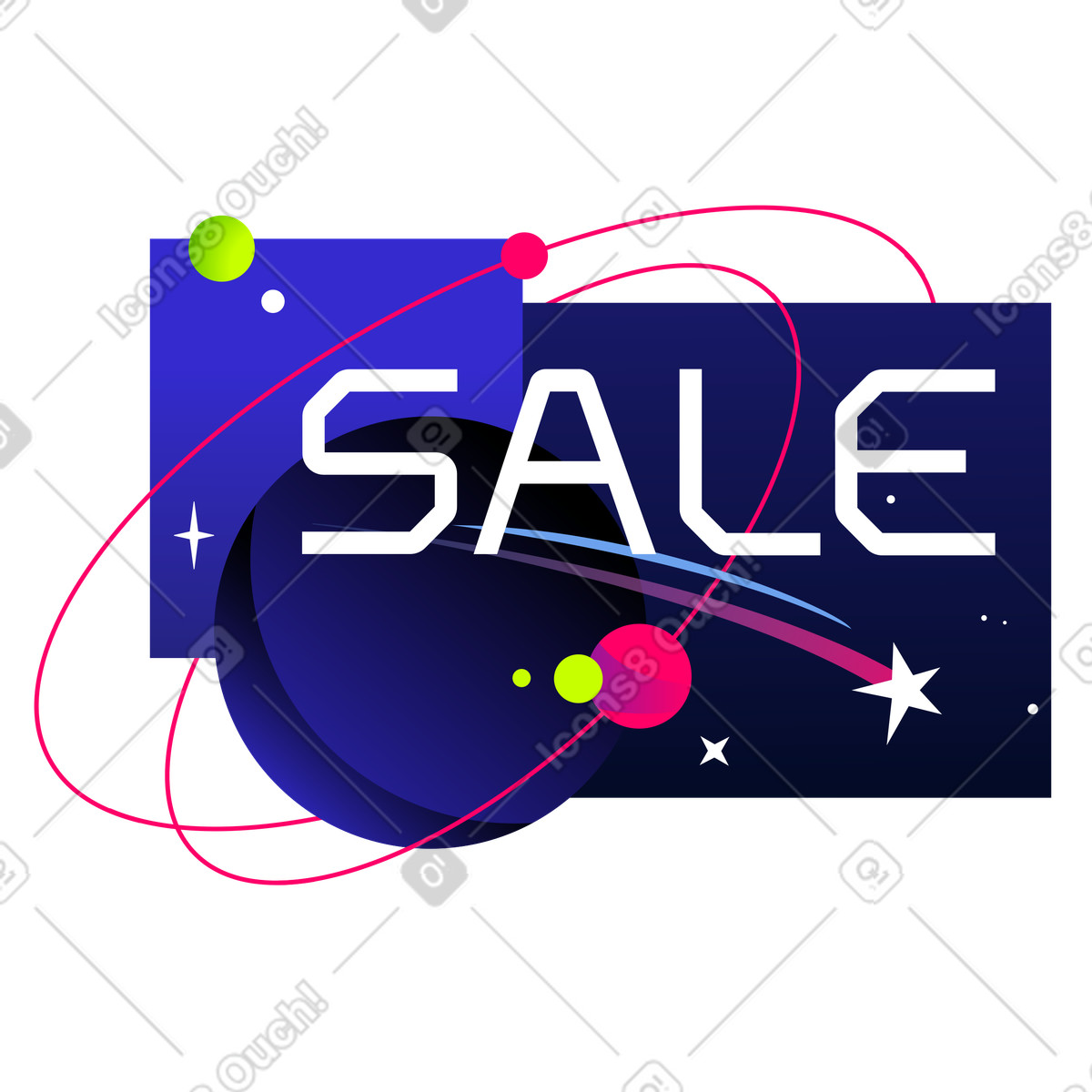 Verkaufsbeschriftung mit weltraumhintergrund-Illustration im Space-Stil als Download in PNG, SVG