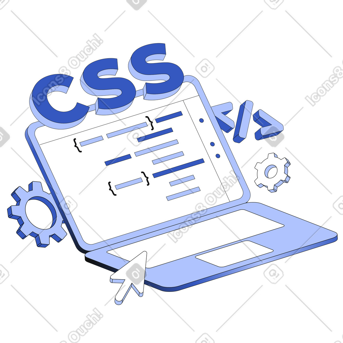 Lettering CSS and laptop with program code text illustration in PNG, SVG