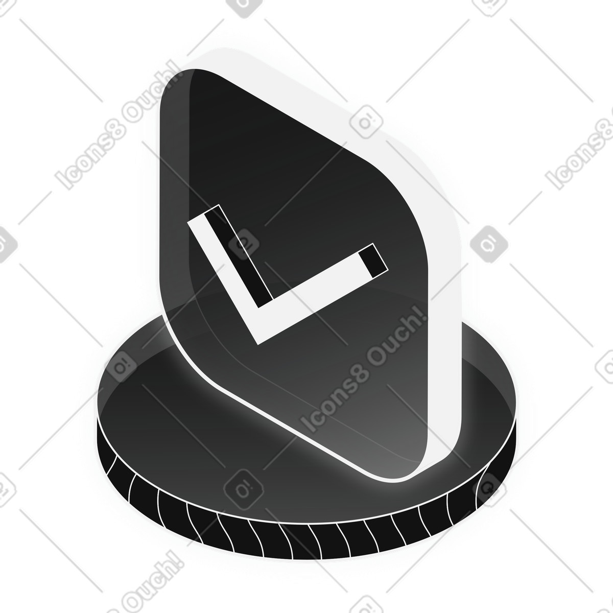Task completion success check mark icon on platform illustration in Inverse style download in PNG, SVG