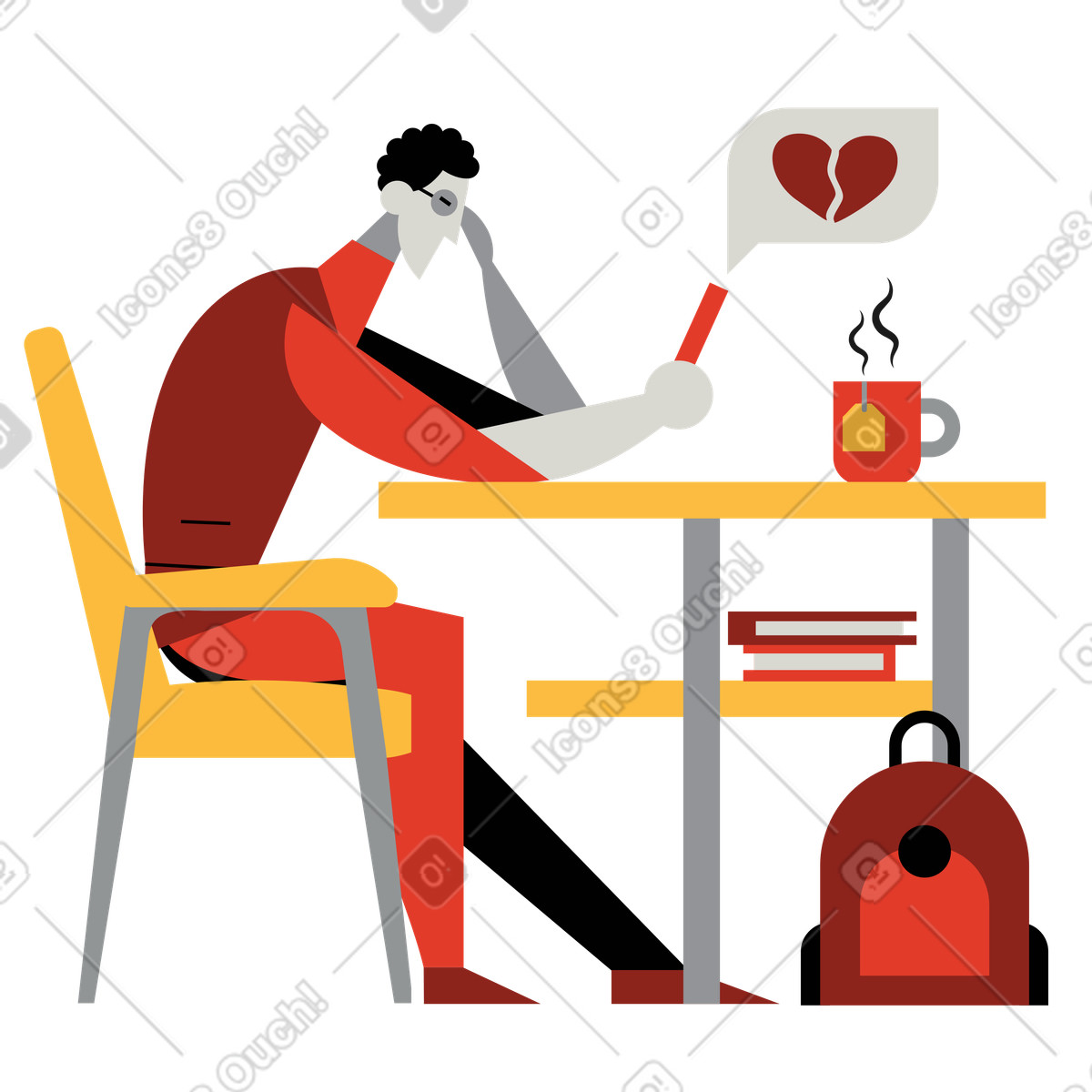 Man getting his heart broken over phone illustration in PNG, SVG