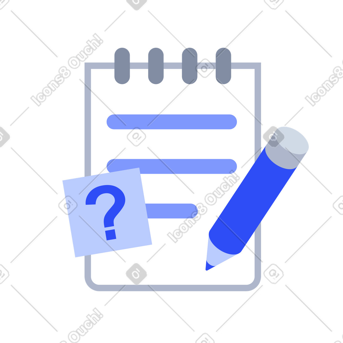 Notepad with question mark for brainstorming and uncertainty illustration in System style download in PNG, SVG