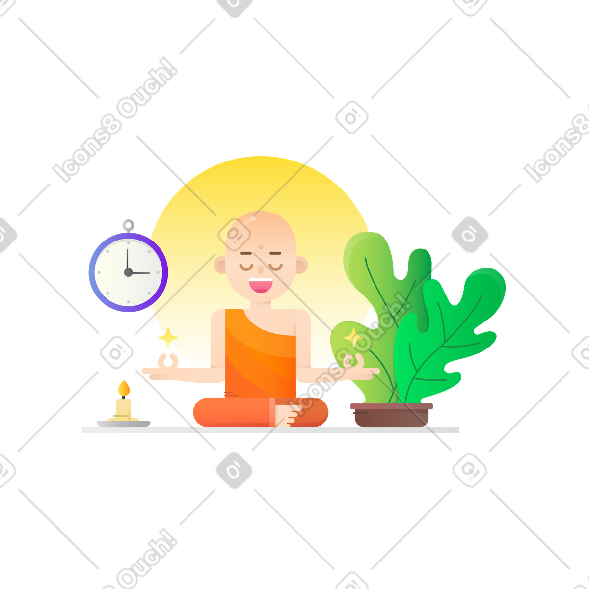 Meditating in front of candle illustration in Hugo style download in PNG, SVG