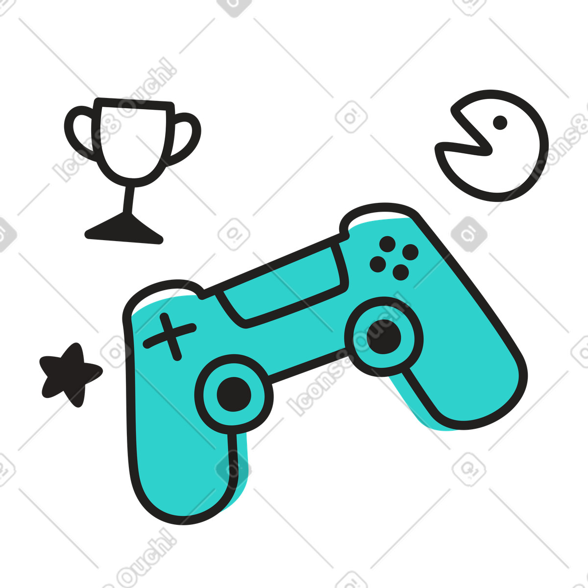 Controller di gioco e un trofeo illustrazione in stile Little scarica in PNG, SVG
