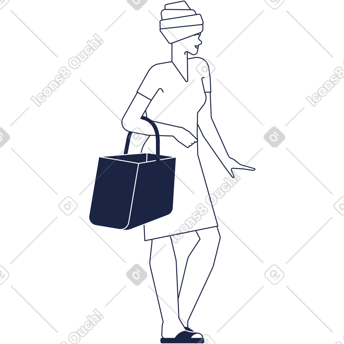 Illustration Femme africaine avec sac dans le style Urban Line à télécharger aux formats PNG, SVG