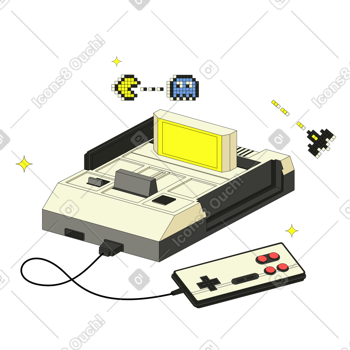Retro Dendy video game console from the 90s illustration in style download in PNG, SVG