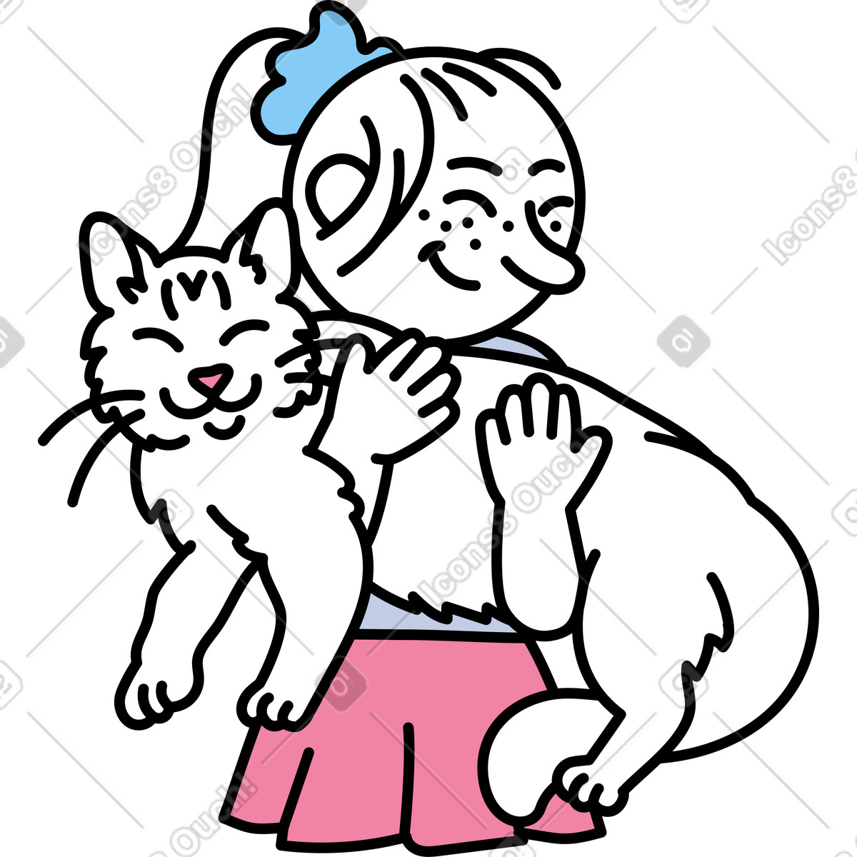 Girl holding a cat illustration in Notes style download in PNG, SVG