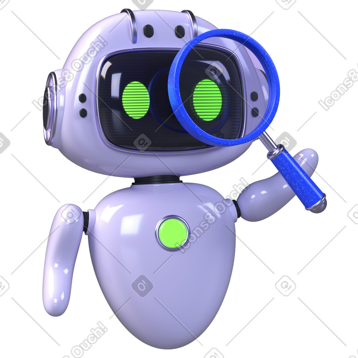 Chatbot holding magnifying glass, AI assistant for intelligent search illustration in PNG, SVG