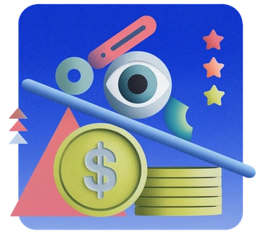 Geometric shapes, eye, dollar sign, and stars - Grainy style illustration