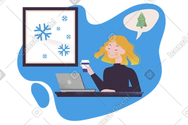 Working woman dreaming of winter celebration excitement PNG, SVG