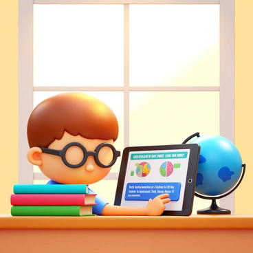 A child using a tablet to learn about brain aneurysms through an educational app
