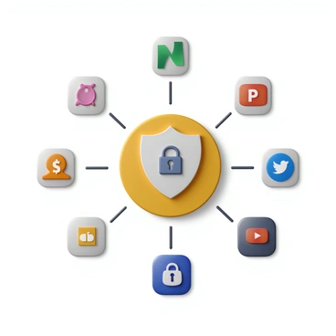 A collection of colorful app icons representing different services such as shopping, banking, and social media. These icons are arranged in a circular pattern around a central symbol of a secure payment gateway, depicted as a shield with a lock in the center. Lines are extending from each app icon to the central gateway symbol, illustrating the connections and interactions. The background is a subtle gradient to emphasize the icons and the payment gateway symbol.