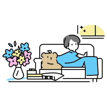 A cozy scene of a child recovering at home after tonsil surgery, surrounded by get-well gifts.