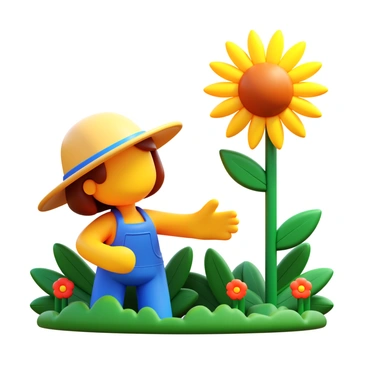 A gardener reaching for a sunflower that’s about to droop just before it falls.