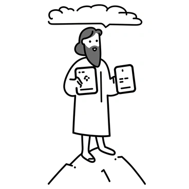 Moses holding the stone tablets of the Ten Commandments atop a mountain