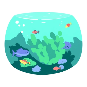 A teal underwater scene features various colorful fish swimming around a breast-shaped coral formation. The coral is prominently positioned in the center, with its smooth curves visible against the surrounding water. Small bubbles rise to the surface, creating a sense of movement. Sunlight filters down through the water, illuminating the coral and the fish, enhancing the vibrant colors of their scales.