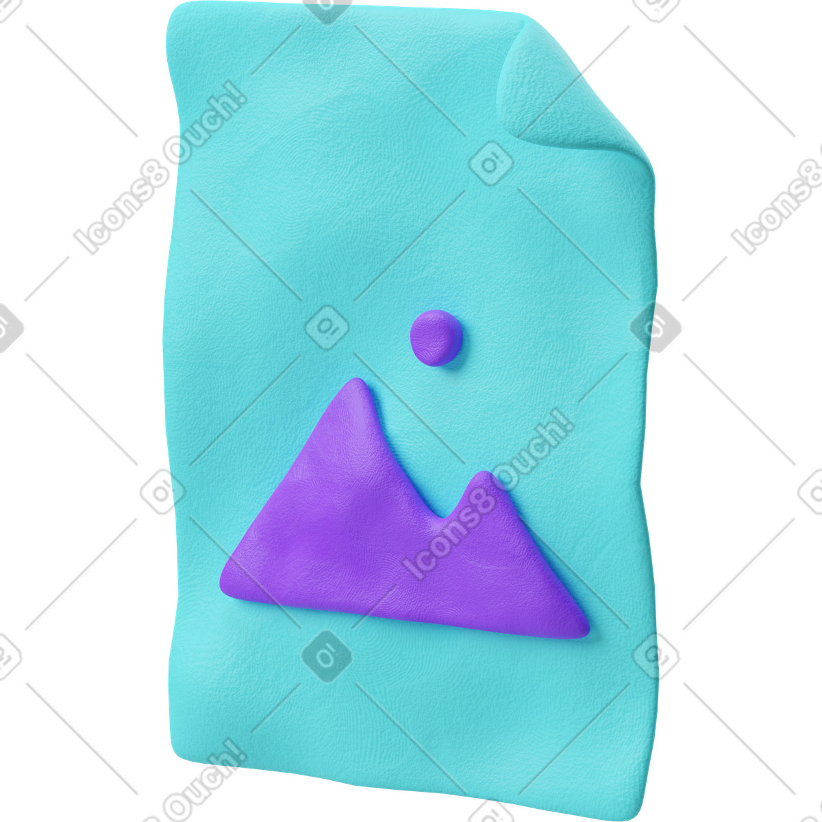Three-quarter view of an image file blue icon illustration in 3D Plastilina style download in PNG, SVG