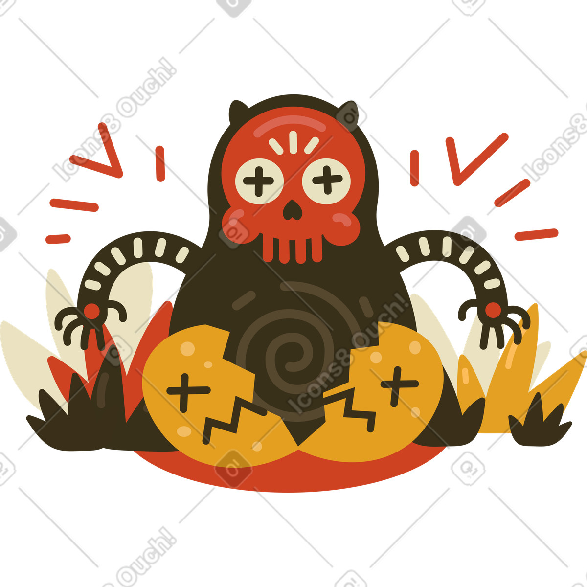 Ilustración Spooky creature with cracked egg, Halloween mood or something went wrong concept en estilo Arabica a descargar en PNG y SVG