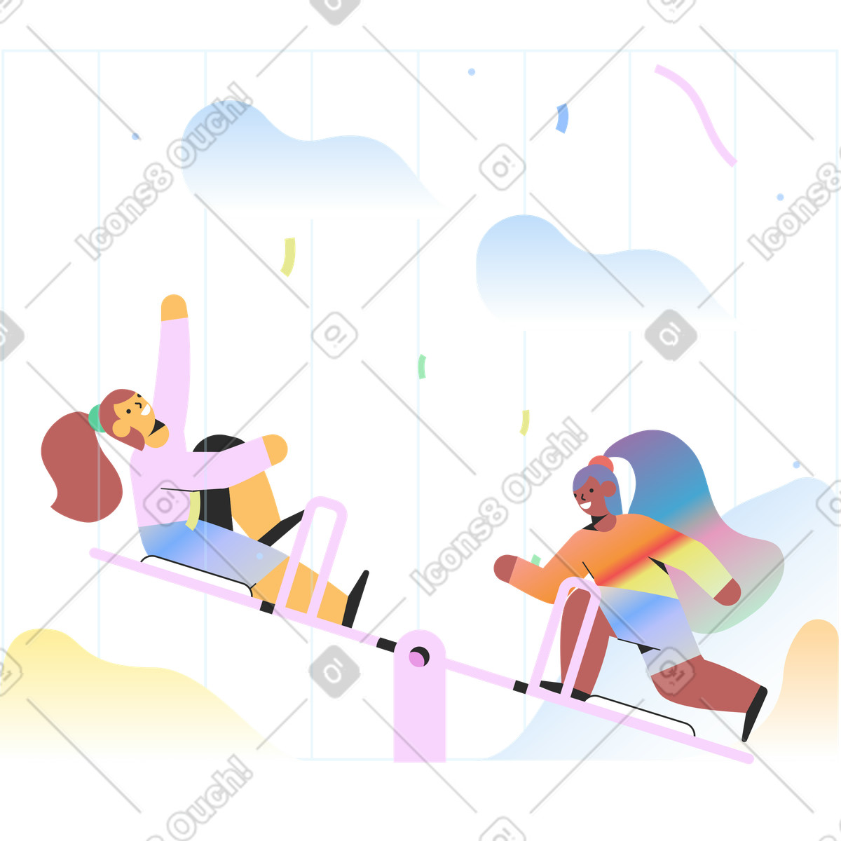 Illustration Enfants à l'aire de jeux dans le style Marginalia télécharger aux formats PNG, SVG