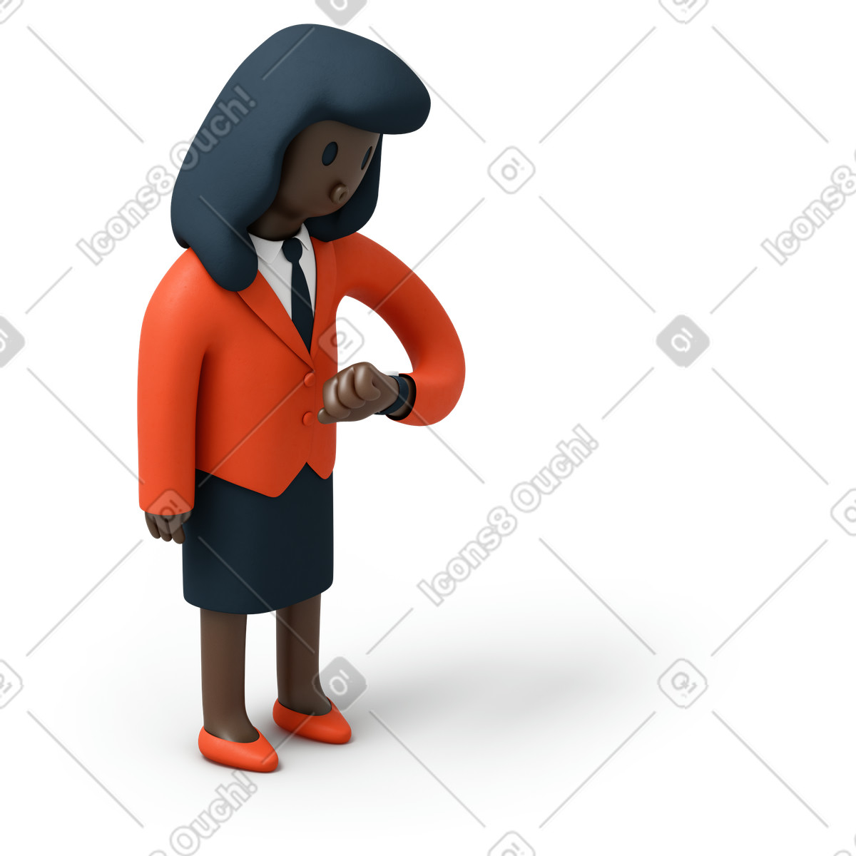 Schwarze geschäftsfrau, die zeit auf ihrer uhr überprüft-Illustration im 3D Flame-Stil als Download in PNG, SVG
