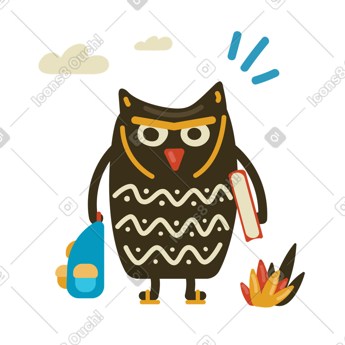 Ilustração de Coruja aluna furiosa indo para a escola em no estilo Arabica baixar em PNG, SVG