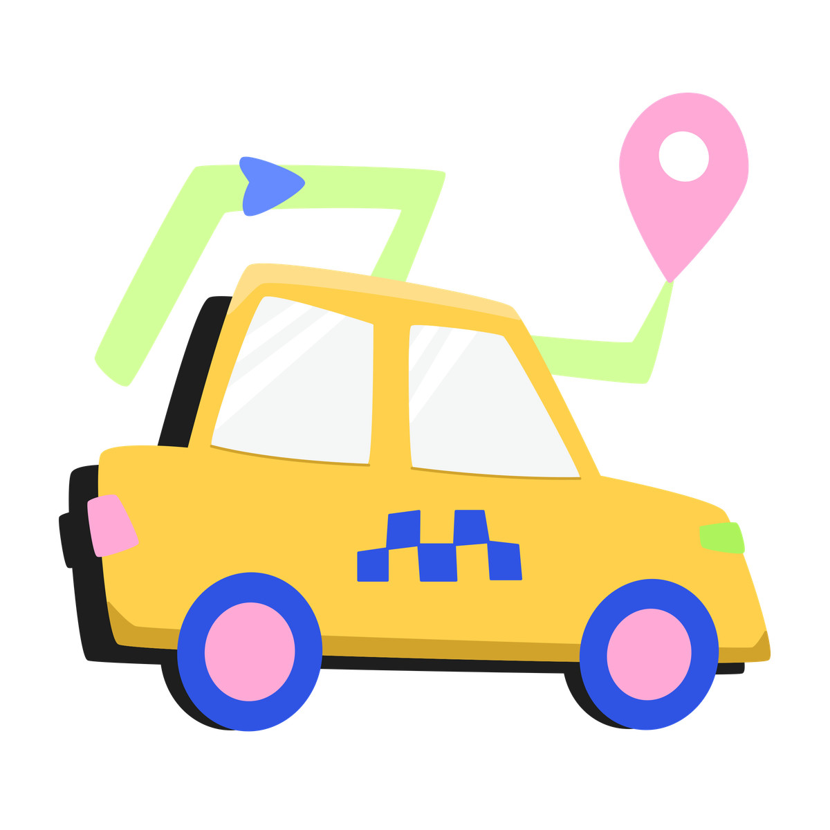 Иллюстрация Taxi rides to the destination в стиле Bouncy — скачать в форматах PNG, SVG
