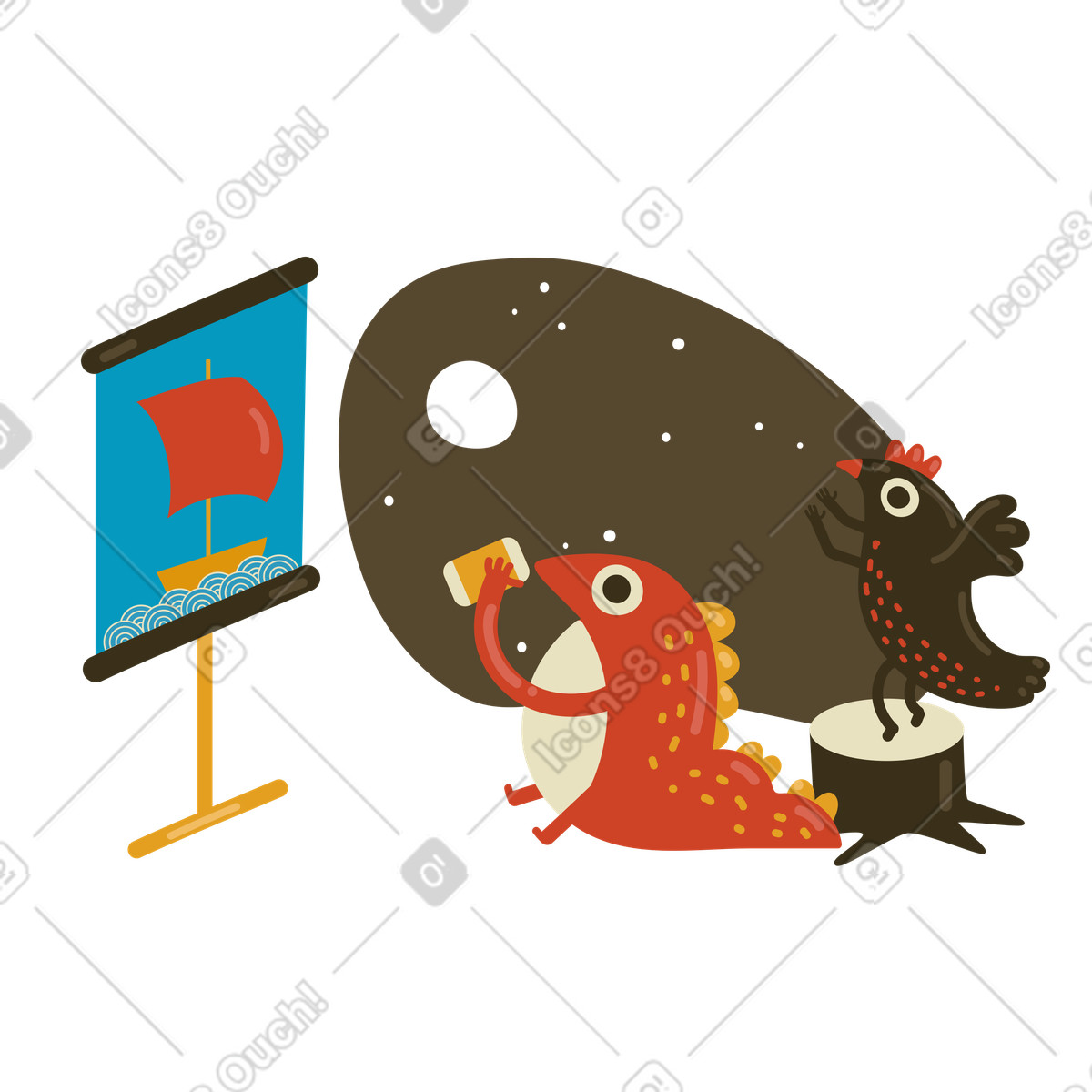 Ilustración Amigos viendo una película en el cine al aire libre. estilo Arabica a descargar PNG y SVG