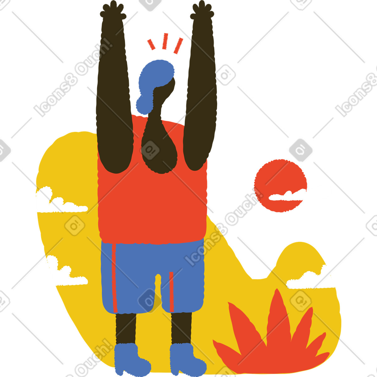 Illustration Homme debout, les mains en l'air dans le style Bermuda à télécharger aux formats PNG, SVG