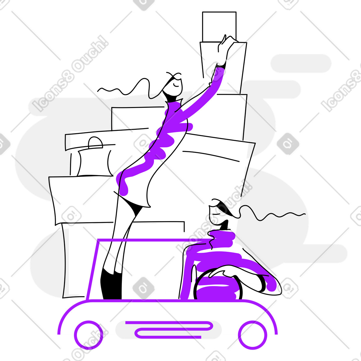 Urban delivery with multiple parcels, Fast shipping or courier work illustration in Experimental style download in PNG, SVG