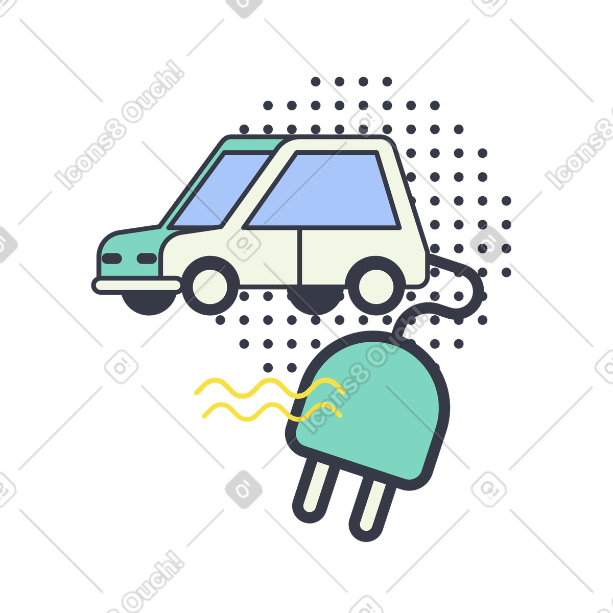 Elektroauto mit stecker zum aufladen-Illustration im Abstract-Stil als Download in PNG, SVG