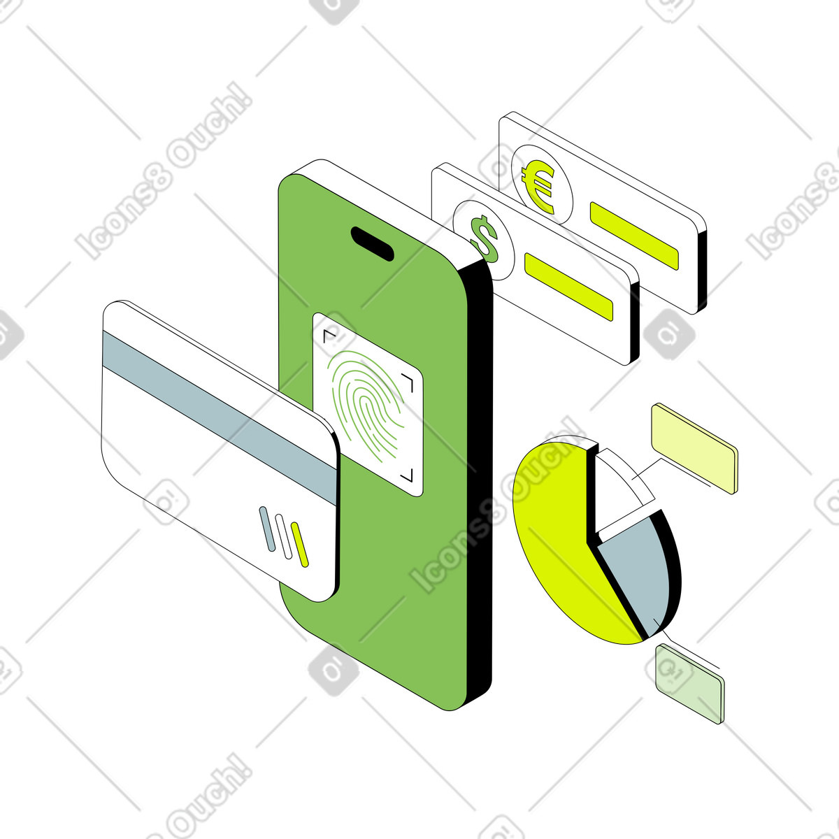 Ilustración Mobile banking and e-wallet on smartphone en estilo Isometric a descargar en PNG y SVG