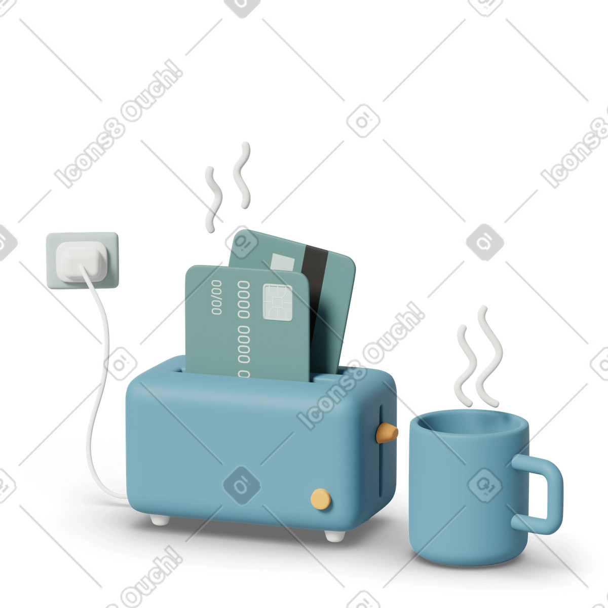 3D Casual life スタイルの Credit cards baked in toaster のイラストをPNG、SVG形式でダウンロード