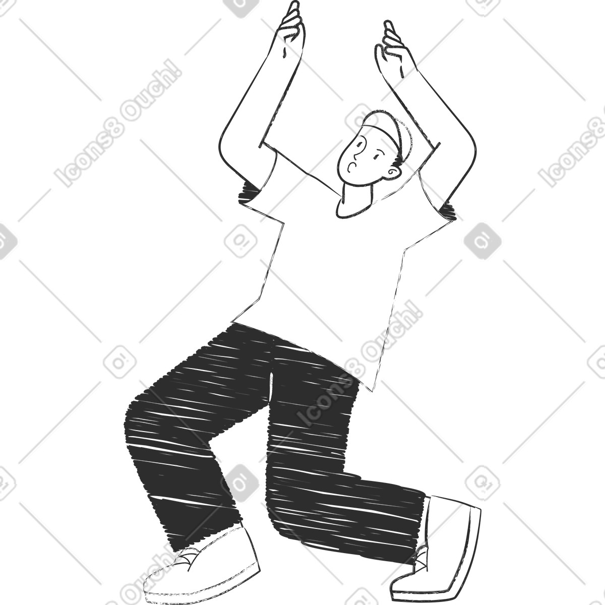 Man with his hands up illustration in Graphite style download in PNG, SVG